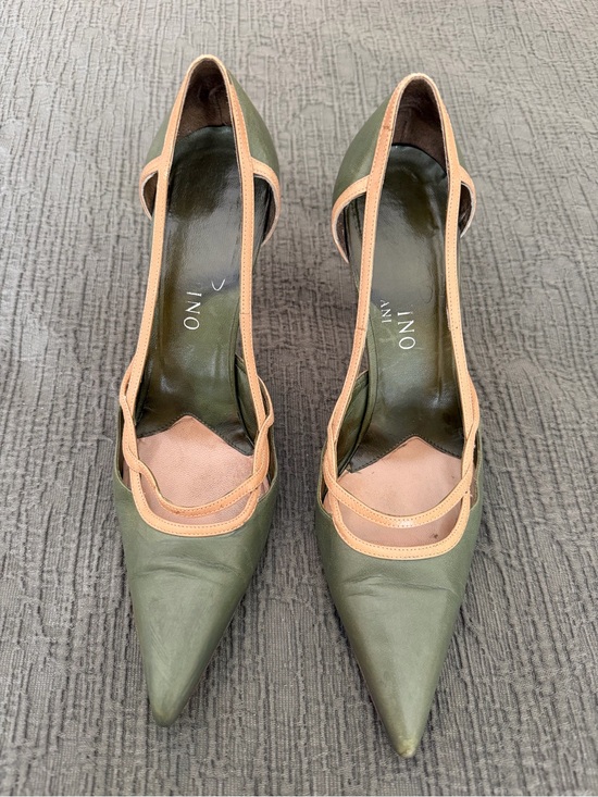 Valentino Shoes - Valentino Olive Green and Tan Pointed Toe Pumps Made in Italy Vintage Classy
